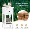 Giantex Narrow End Table with Drawer, 23.5″ H Side Table w/Open Storage Shelf & Solid Wood Frame, Small Night Stand for Dorm Living Room, Bedroom, Small Spaces, No Assembly Needed, Walnut(White)