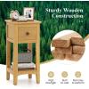 Giantex Narrow End Table with Drawer, 23.5″ H Side Table w/Open Storage Shelf & Solid Wood Frame, Small Night Stand for Dorm Living Room, Bedroom, Small Spaces, No Assembly Needed, Walnut(Natural)