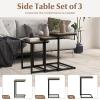 Giantex Nesting Coffee Table Set of 3, Stackable Square End Table w/Wood Grain Tabletop & Heavy-Duty Metal Frame, Farmhouse C-Shaped Accent Table for Small Space, Living Room, Bedroom (Black Oak)(Black Oak)