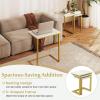 Giantex Nesting Coffee Table Set of 3, Stackable Square End Table w/Wood Grain Tabletop & Heavy-Duty Metal Frame, Farmhouse C-Shaped Accent Table for Small Space, Living Room, Bedroom (Black Oak)(White Gold)