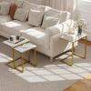 Giantex Nesting Coffee Table Set of 3, Stackable Square End Table w/Wood Grain Tabletop & Heavy-Duty Metal Frame, Farmhouse C-Shaped Accent Table for Small Space, Living Room, Bedroom (Black Oak)(White Gold)