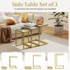 Giantex Nesting Coffee Table Set of 3, Stackable Square End Table w/Wood Grain Tabletop & Heavy-Duty Metal Frame, Farmhouse C-Shaped Accent Table for Small Space, Living Room, Bedroom (Black Oak)(White Gold)