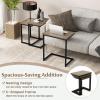 Giantex Nesting Coffee Table Set of 3, Stackable Square End Table w/Wood Grain Tabletop & Heavy-Duty Metal Frame, Farmhouse C-Shaped Accent Table for Small Space, Living Room, Bedroom (Black Oak)(Black Oak)