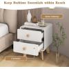 Giantex Night Stand with 2 Drawers, Mid Century Modern Bedside Table with Cute Round Knobs, Wooden Side End Table with Solid Rubber Wood Legs, Small Nightstand for Kids Bedroom Dorms, White