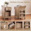 Giantex Night Stand with Charging Station, Flip Top End Side Table w/USB Ports & Outlets, Modern Bedside Table w/Storage Drawer, Cabinet, Magazine Rack, Narrow Wood Nightstand for Bedroom (1, Oak)(Oak)