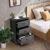 Giantex Nightstand with 3 Drawers, Bedside Table with Exquisite Metal Handles, Accent Table Sofa Side Table with Anti-toppling Device for Bedroom, Study, Black(Black)