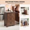 Giantex Nightstand with 3 Drawers, Bedside Table with Exquisite Metal Handles, Accent Table Sofa Side Table with Anti-toppling Device for Bedroom, Study, Black(Walnut)