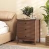 Giantex Nightstand with 3 Drawers Set of 2, Wooden Side End Table with Solid Wood Legs, Retro 3-Drawer Bedside Table Night Stand for Bedroom Home Office Small Space, Easy Assembly, White(Brown)