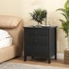 Giantex Nightstand with 3 Drawers Set of 2, Wooden Side End Table with Solid Wood Legs, Retro 3-Drawer Bedside Table Night Stand for Bedroom Home Office Small Space, Easy Assembly, White(Black)