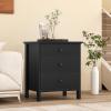Giantex Nightstand with 3 Drawers Set of 2, Wooden Side End Table with Solid Wood Legs, Retro 3-Drawer Bedside Table Night Stand for Bedroom Home Office Small Space, Easy Assembly, White(Black)