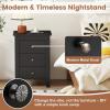 Giantex Nightstand with 3 Drawers, Wood Walnut Night Stand Bedside Table w/Storage Drawer & Round Metal Knobs, Vintage End Side Table for Dorm Bedroom Small Spaces, 14.5″ D x 18″ W x 26″ H(Black)