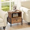 Giantex Nightstand with Charging Station, Industrial End Table with Storage Drawer & Open Compartment, Wood Sofa Side Table with USB Port and Outlets, Bedside Table for Bedroom, Rustic Brown(1)