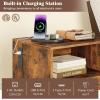 Giantex Nightstand with Charging Station, Industrial End Table with Storage Drawer & Open Compartment, Wood Sofa Side Table with USB Port and Outlets, Bedside Table for Bedroom, Rustic Brown(1)