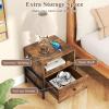Giantex Nightstand with Charging Station, Industrial End Table with Storage Drawer & Open Compartment, Wood Sofa Side Table with USB Port and Outlets, Bedside Table for Bedroom, Rustic Brown(2)