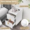 Giantex Nightstand with Charging Station, Narrow End Table with 2 Drawers & Metal Gold Legs, Small Sofa Side Table w/ 2 USB Ports and 3 Outlets, Modern Night Stand for Small Spaces, Rustic Brown(White)