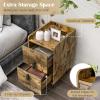 Giantex Nightstand with Charging Station, Narrow End Table with 2 Drawers & Metal Gold Legs, Small Sofa Side Table w/ 2 USB Ports and 3 Outlets, Modern Night Stand for Small Spaces, Rustic Brown(Rustic Brown)