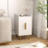Giantex Nightstand with Charging Station, Narrow End Table with 2 Drawers & Metal Gold Legs, Small Sofa Side Table w/ 2 USB Ports and 3 Outlets, Modern Night Stand for Small Spaces, Rustic Brown(White)