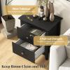 Giantex Nightstands Set of 2, Modern 2 Drawers Night Stands with Handles, Sofa Side Table with Sturdy Legs for Small Spaces, College Dorm, Kids’ Room, Wooden Bedside Tables for Bedroom, Black(Black)