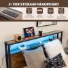 Giantex Queen Bed Frame with LED Lights Headboard and 4 Storage Drawers, Metal Platform Bed with Outlets and USB Ports Charging Station, Smart LED Bed Frame, Easy Assembly, No Box Spring Needed(Full)