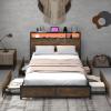 Giantex Queen Bed Frame with LED Lights Headboard and 4 Storage Drawers, Metal Platform Bed with Outlets and USB Ports Charging Station, Smart LED Bed Frame, Easy Assembly, No Box Spring Needed(Full)
