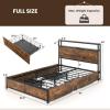 Giantex Queen Bed Frame with LED Lights Headboard and 4 Storage Drawers, Metal Platform Bed with Outlets and USB Ports Charging Station, Smart LED Bed Frame, Easy Assembly, No Box Spring Needed(Full)