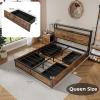 Giantex Queen Bed Frame with LED Lights Headboard and 4 Storage Drawers, Metal Platform Bed with Outlets and USB Ports Charging Station, Smart LED Bed Frame, Easy Assembly, No Box Spring Needed(Queen)