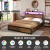 Giantex Queen Bed Frame with LED Lights Headboard and 4 Storage Drawers, Metal Platform Bed with Outlets and USB Ports Charging Station, Smart LED Bed Frame, Easy Assembly, No Box Spring Needed(Queen)