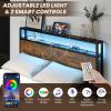 Giantex Queen Bed Frame with LED Lights Headboard and 4 Storage Drawers, Metal Platform Bed with Outlets and USB Ports Charging Station, Smart LED Bed Frame, Easy Assembly, No Box Spring Needed(Full)