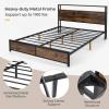 Giantex Queen Bed Frame with LED Lights Headboard and 4 Storage Drawers, Metal Platform Bed with Outlets and USB Ports Charging Station, Smart LED Bed Frame, Easy Assembly, No Box Spring Needed(Queen)