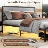 Giantex Queen Bed Frame with LED Lights and 2 Storage Drawers, Upholstered LED Platform Bed with Linen Fabric Headboard, Metal Slats Support, No Box Spring Needed, Light up Bed Frame, Grey(Full)