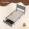 Giantex Queen Bed Frame with LED Lights and 2 Storage Drawers, Upholstered LED Platform Bed with Linen Fabric Headboard, Metal Slats Support, No Box Spring Needed, Light up Bed Frame, Grey(Twin)