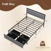 Giantex Queen Bed Frame with LED Lights and 2 Storage Drawers, Upholstered LED Platform Bed with Linen Fabric Headboard, Metal Slats Support, No Box Spring Needed, Light up Bed Frame, Grey(Full)