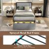 Giantex Queen Bed Frame with LED Lights and 2 Storage Drawers, Upholstered LED Platform Bed with Linen Fabric Headboard, Metal Slats Support, No Box Spring Needed, Light up Bed Frame, Grey(Twin)