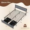 Giantex Queen Bed Frame with LED Lights and 2 Storage Drawers, Upholstered LED Platform Bed with Linen Fabric Headboard, Metal Slats Support, No Box Spring Needed, Light up Bed Frame, Grey(Queen)