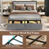 Giantex Queen Bed Frame with LED Lights and 2 Storage Drawers, Upholstered LED Platform Bed with Linen Fabric Headboard, Metal Slats Support, No Box Spring Needed, Light up Bed Frame, Grey(Queen)