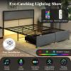 Giantex Queen Bed Frame with LED Lights and 2 Storage Drawers, Upholstered LED Platform Bed with Linen Fabric Headboard, Metal Slats Support, No Box Spring Needed, Light up Bed Frame, Grey(Queen)