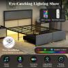 Giantex Queen Bed Frame with LED Lights and 2 Storage Drawers, Upholstered LED Platform Bed with Linen Fabric Headboard, Metal Slats Support, No Box Spring Needed, Light up Bed Frame, Grey(Full)