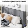 Giantex Queen Bed Frame with Wingback Headboard, Modern Upholstered Platform Bed with 2 Side Storage Pockets and Wooden Slats, No Box Spring Needed, Bed Frame Queen Size (Grey, Queen), GT10704-HU(Grey)