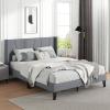 Giantex Queen Bed Frame with Wingback Headboard, Modern Upholstered Platform Bed with 2 Side Storage Pockets and Wooden Slats, No Box Spring Needed, Bed Frame Queen Size (Grey, Queen), GT10704-HU(Grey)