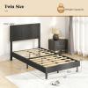 Giantex Queen Size Bed Frame, Linen Upholstered Platform Bed w/Height Adjustable Chevron Headboard, Wooden Slats Support Mattress Foundation, 6.5’’ Under-Bed Storage, No Box Spring Needed (Grey)(Grey)