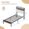 Giantex Queen Size Bed Frame with Storage Headboard, Metal Platform Bed w/LED Light & Charging Station, Linen Upholstered Headboard, Heavy Duty Slat Support, No Box Spring Needed, Noise-Free(Rustic Brown+black+grey)