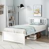 Giantex Queen Size Solid Wood Platform Bed Frame, Mid Century Queen Bed Frame with Headboard, Wooden Slat Support, Queen Panel Bed, No Box Spring Needed, Easy Assembly, White(White)