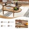 Giantex Rattan Coffee Table, 2-Tier Oval Wood Tea Table with Tempered Glass Tabletop & PE Rattan Storage Shelf, 40″ Boho Cocktail Tables, Mid Century Modern Center Table for Living Room Office, Black(Brown)