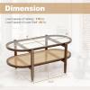 Giantex Rattan Coffee Table, 2-Tier Oval Wood Tea Table with Tempered Glass Tabletop & PE Rattan Storage Shelf, 40″ Boho Cocktail Tables, Mid Century Modern Center Table for Living Room Office, Black(Brown)