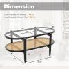 Giantex Rattan Coffee Table, 2-Tier Oval Wood Tea Table with Tempered Glass Tabletop & PE Rattan Storage Shelf, 40″ Boho Cocktail Tables, Mid Century Modern Center Table for Living Room Office, Black(Black)