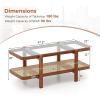 Giantex Rattan Coffee Table, 47.5″ Rectangle Solid Wood Tea Table w/Tempered Glass Tabletop, Rattan Storage Shelf, 2-Tier Boho Coffee Tables, Farmhouse Center Table for Living Room (Oak)(Walnut)