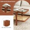Giantex Rattan Coffee Table, 47.5″ Rectangle Solid Wood Tea Table w/Tempered Glass Tabletop, Rattan Storage Shelf, 2-Tier Boho Coffee Tables, Farmhouse Center Table for Living Room (Oak)(Walnut)