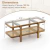 Giantex Rattan Coffee Table, 47.5″ Rectangle Solid Wood Tea Table w/Tempered Glass Tabletop, Rattan Storage Shelf, 2-Tier Boho Coffee Tables, Farmhouse Center Table for Living Room (Oak)(Oak)