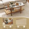 Giantex Rattan Coffee Table, 47.5″ Rectangle Solid Wood Tea Table w/Tempered Glass Tabletop, Rattan Storage Shelf, 2-Tier Boho Coffee Tables, Farmhouse Center Table for Living Room (Oak)(Oak)