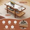 Giantex Rattan Coffee Table, 47.5″ Rectangle Solid Wood Tea Table w/Tempered Glass Tabletop, Rattan Storage Shelf, 2-Tier Boho Coffee Tables, Farmhouse Center Table for Living Room (Oak)(Walnut)
